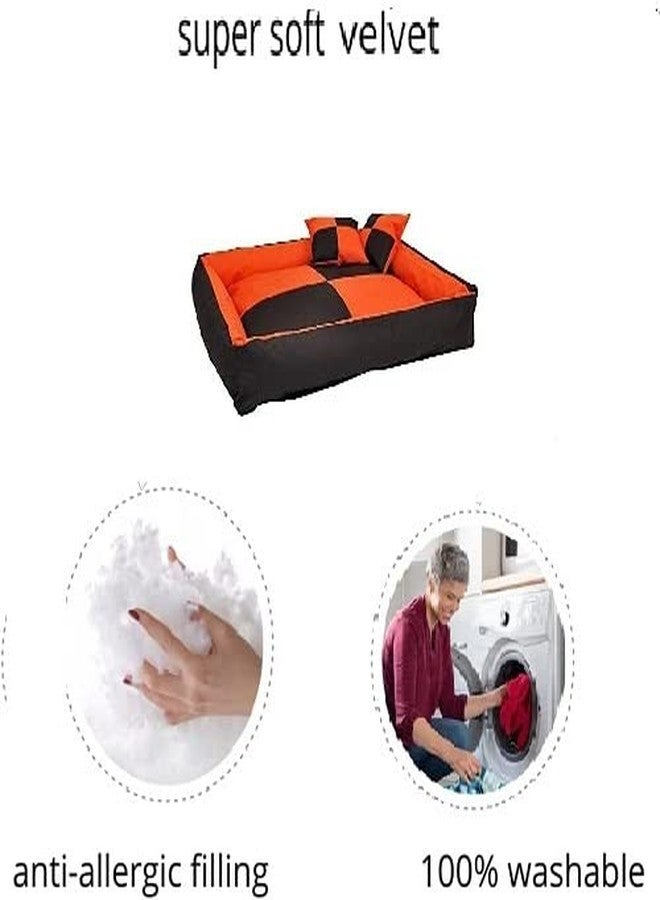 Gorgeous Square Reversible Funky,Styles Velvet Ultra Soft Dual Sofa-Style Dog Bed Orange,Black-Medium - Image 2